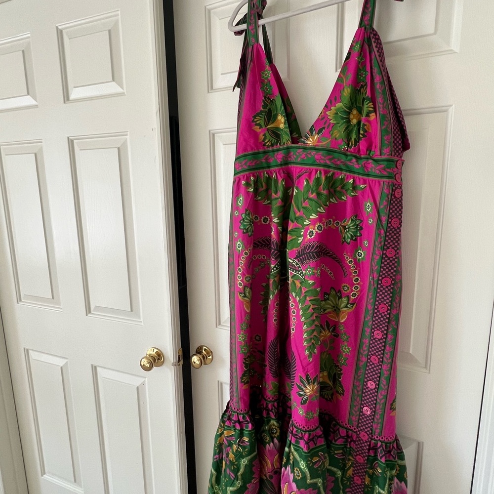 FARM Rio Vibrant Pink and Green Midi Dress